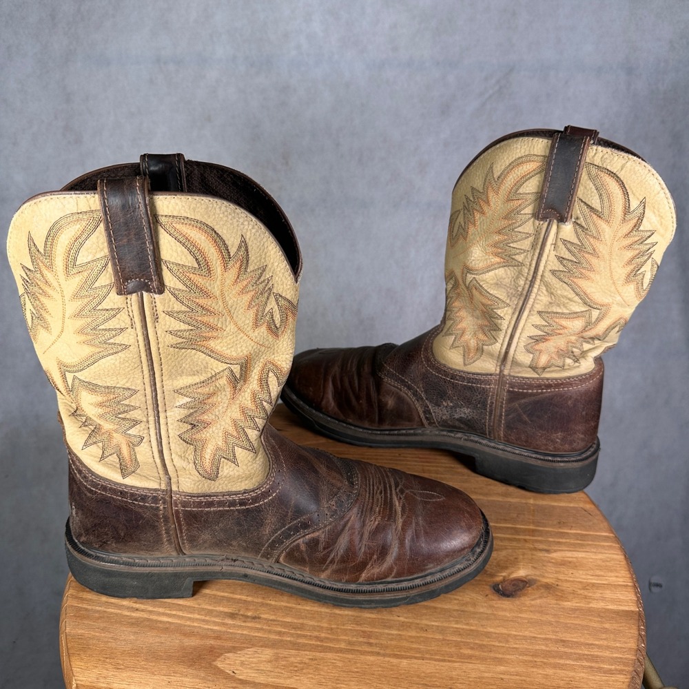 Justin Work Boots Mens 12EE Brown Leather Good WK4660 Western Square Toe - Picture 10 of 13